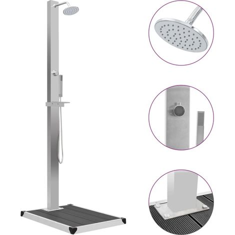 vidaXL Outdoor Shower with Tray WPC Stainless Steel (48198+48203)