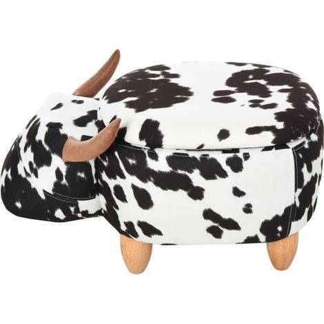 Tabouret cochon rembourré avec rangement noir blanc 62x35x36 cm