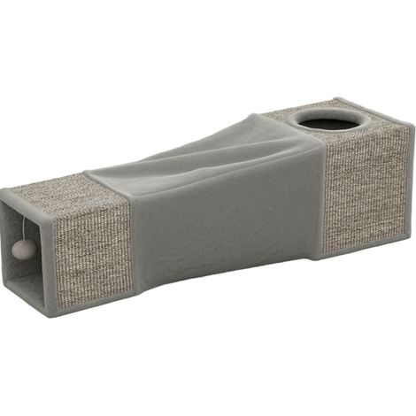 Tunnel per gatti con 2 tane e pallina, pieghevole in sisal e poliestere, 98x30x30 cm (1/5)