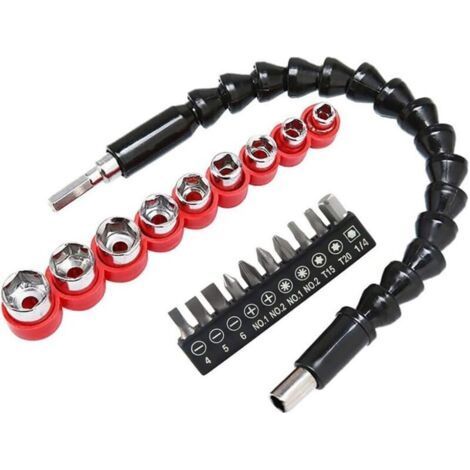 295mm electric screwdriver set with flexible extension and enhanced soft bit drill, including 10 bits and hex bits (5mm to 13mm), an ideal tool for maintenance and repair. (1/4)