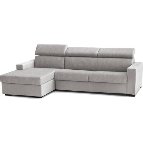 Talamo Italia - Divano fisso con penisola Aryaly, Sofà in tessuto, Chaise longue contenitore Sinistra, Braccioli slim, 100% Made in Italy, Grigio
