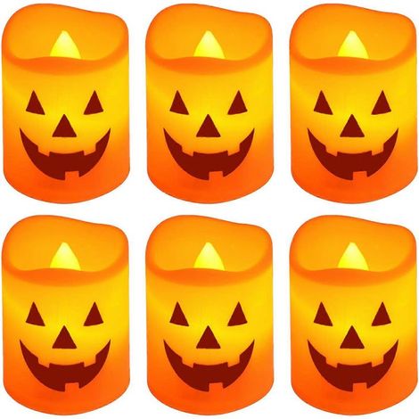 Lot de 6 bougies LED fantômes pour Halloween, sans flamme, décoratives pour la maison, les fêtes et les décorations d'Halloween intérieures et saisonnières. (1/5)
