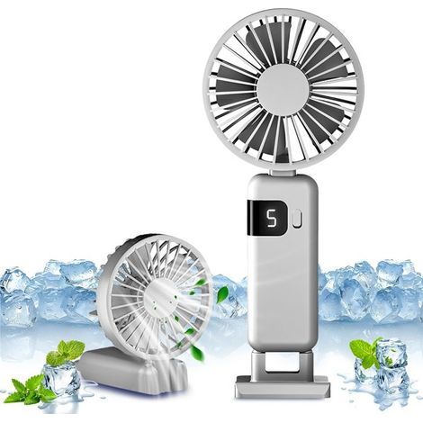 (Weiß) Y07 Kleiner tragbarer Ventilator – USB-C-Ladeanschluss, 1200-mAh-Akku – 5 Geschwindigkeitsstufen – Weißer Loop