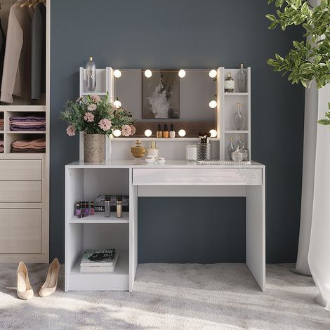 Tavolo da toeletta Sherry, Bianco/bianco lucido, 119.8 cm 8 parti, Vicco (1/5)