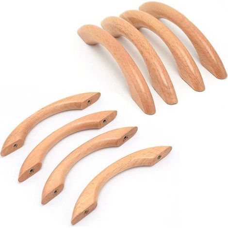 Poignées de Meuble Bois 8 Pièces - Bouton de Porte, Poignée Armoire Arc en Forme, pour Cuisine, Placard, Tiroir - Avec 16 Vis (1/4)