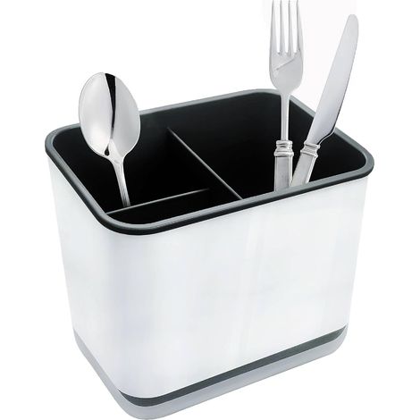 (Noir) Egouttoir à Couverts, Fourchette Cuillère Organisateur Rack Avec 3 Compartiments avec Égouttoir, pour Couteau et Fourchette, Cuillère, Panier de Séchage pour évier