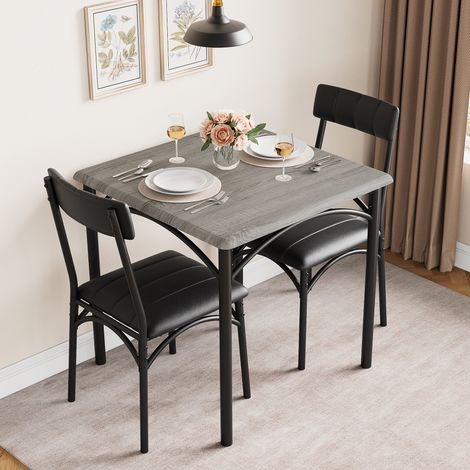 Ensemble de table à manger 3 pièces pour 2 personnes - Table de cuisine et chaises - En métal et bois - Pour cuisine, appartement - Gris (1/5)