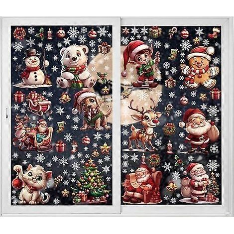 12 feuilles, 171 pièces, décorations de Noël grand format pour fenêtres : Père Noël, rennes, chiens et chats. Idéal pour la maison, l’école, le bureau et les fêtes. (1/4)