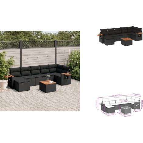 8-tlg. Garten-Sofagarnitur mit Kissen Schwarz Poly Rattan - Gartenmöbel Set - Esszimmergarnitur - Outdoor Möbel - Lounge Sofa - Rattan Gartenmöbel (1/3)