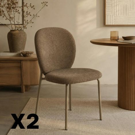 Chaise tissu marron design arrondi (lot de 2) LORA (1/5)