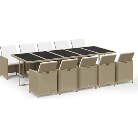 Maison Exclusive - Set da Pranzo da Giardino 11 pz con Cuscini in Polyrattan Beige (1/5)
