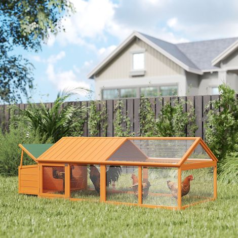 Poulailler en bois pour 4 à 8 poules, avec grillage et toit ouvrant, 240 x 112,5 x 76 cm, orange (1/5)