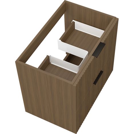 Biubiubath Meuble de salle de bain suspendu 60 cm Noyer + 2 tiroirs, avec Poignées - sans compter vasque (1/5)