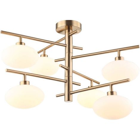Italux Fiorenzo - Lampada a sospensione moderna in ottone a 6 luci con paralume bianco, G9 (1/2)