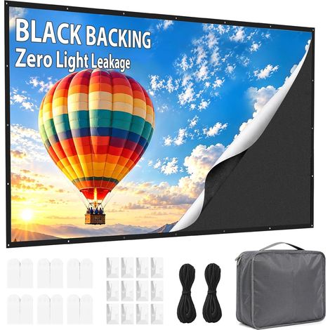 Écran de projection portable 16:9 pour intérieur et extérieur, infroissable, pliable, lavable, avec sac de transport (1/5)