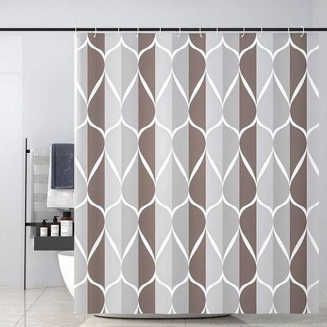 Shower Curtain, Washable, Waterproof Fabric Shower Curtains, Machine Washable, Polyester with 12 Rings + A Magnetic Rope (Grey, 180 x 200 cm) (1/3)