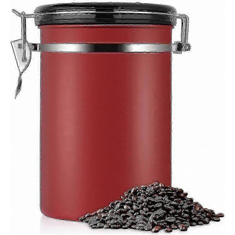 Grande boîte à café hermétique en acier inoxydable noir pour la cuisine, rouge (1/4)