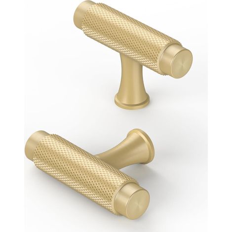 Set mit 10 modernen, gerändelten Möbelknöpfen aus massivem Messing für Türen, Küchen und Schränke