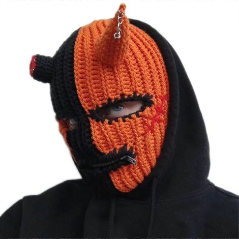 Cagoule intégrale tricotée en laine, bonnet d'Halloween orange et noir avec fermeture éclair (1/5)