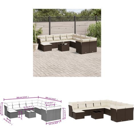 vidaXL Salon de jardin avec coussins 12 pcs marron résine tressée (1/3)