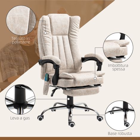 Fauteuil ergonomique avec massage et chauffant, repose-jambes intégré, microfibre beige, dimensions 62x70x113-120 cm. (1/5)