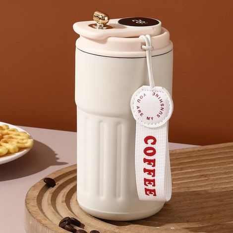 Tazza termica da viaggio in acciaio inox da 414 ml, con isolamento sottovuoto e indicatore di temperatura, ideale per attività all'aperto e campeggio. (1/5)