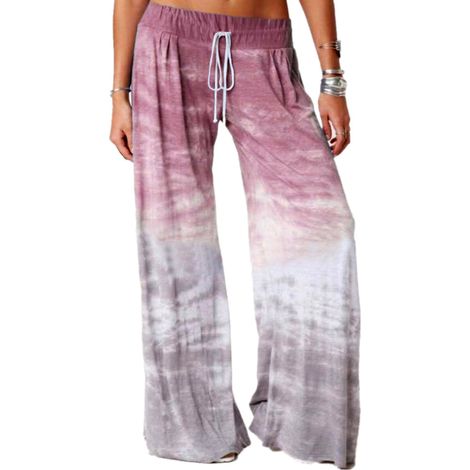 Pantalon Large Femme Taille Haute Cordon De Serrage Imprimé Dégradé Pour Loisirs Et Yoga - Rouge Vin - Taille S (1/5)