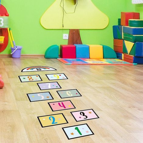 Ensemble de 10 autocollants de sol et de mur pour un jeu créatif de grille de chiffres, autocollants de sol avec des chiffres de dessin animé pour enfants (1/5)