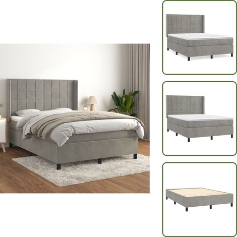 Boxspringbett mit Matratze Hellgrau 140x200 cm Samt - Samtbett - Boxspringbett - Doppelbett - Bettauflage - Matratze (1/5)