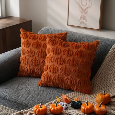 Set mit 2 dekorativen Herbstkissenbezügen 45x45 cm, Kürbis-Kissenbezug 45 x 45 cm Kissenbezüge für Landhausstil, Thanksgiving, Halloween, Sofa (Rostrot) (1/5)