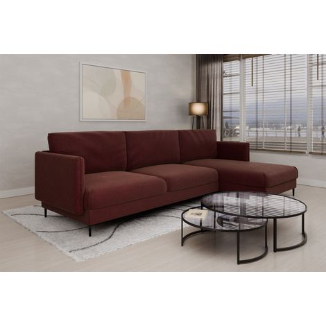 Ecksofa Designersofa HELMER MAX Stoff Baloo Bordeauxrot Ottomane Rechts