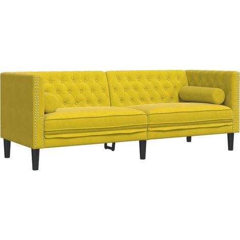 Canapé Chesterfield avec traversins 3 places，Sofa pour Salon，Banquette jaune velours CFW520688 (1/5)