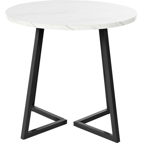 Table à manger ronde avec plateau MDF effet marbre, pieds en métal réglables, diamètre 80 cm, blanc/noir (1/5)