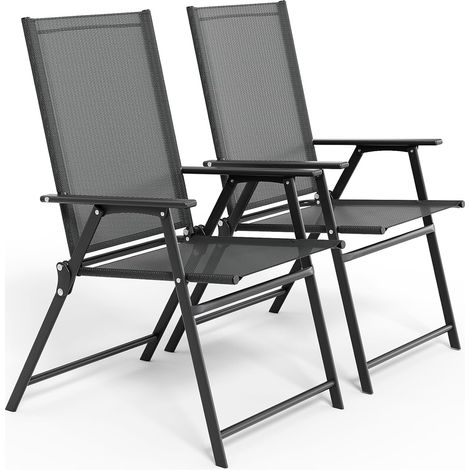 2er-Set Gartenstühle, Tragkraft bis 120 kg, Metallrahmen, leichter Klappstuhl für Camping, Terrasse und Balkon, Schwarz (1/5)