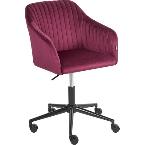 Sedia da ufficio girevole moderna con braccioli, altezza regolabile, in velluto bordeaux, modello Venice