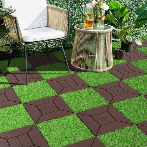Dalles de gazon artificiel clipsables 36 pièces 30,5 x 30,5 cm vertes OKWISH (1/5)