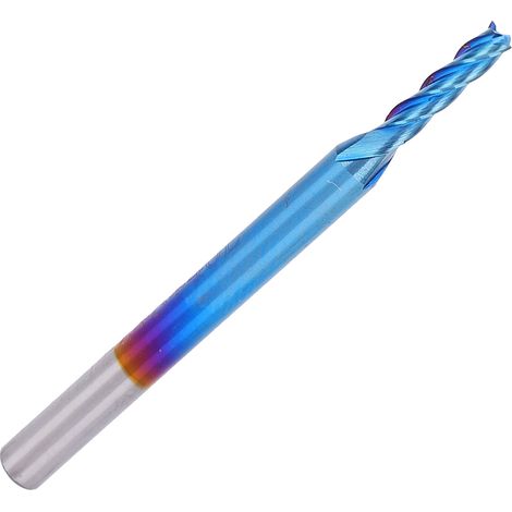 Fraise plane 2 dents, carbure monobloc, revêtement bleu, fraise CNC, Ø3,175 x 2 x 8 mm, outil de coupe pour défonceuse. (1/5)