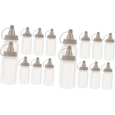 Lot de 16 bouteilles compressibles pour vinaigrettes, gadgets de cuisine, couvercles faciles à verser pour ketchup et sauce barbecue. (1/5)