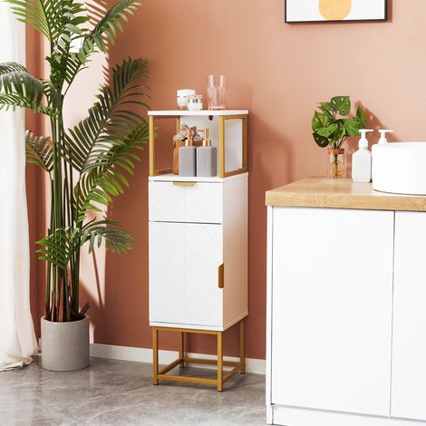 Armoire de salle de bain - 30x30x105cm - armoire et étagère en bois et métal - Armoire à colonnes de salle de bain avec tiroir - blanc