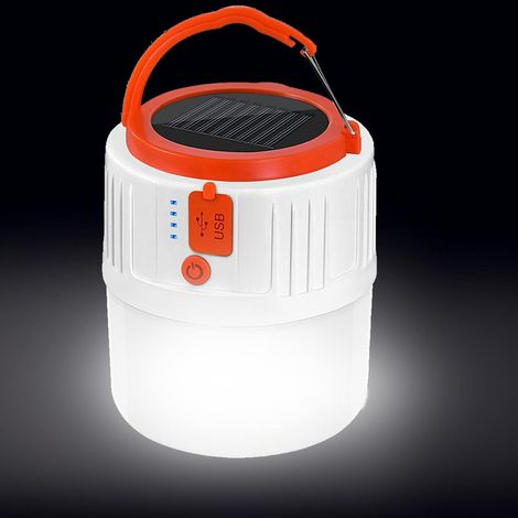 Lanterne rechargeable par USB - Lanterne de camping solaire LED portable lampe de poche de sécurité lampe de recherche étanche pour la randonnée, la pêche, les coupures de courant (Blanc) (1/5)