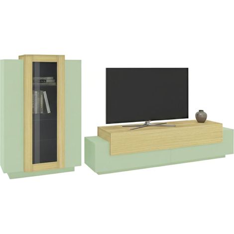 Parete Attrezzata Lazzate, Mobile Soggiorno Modulabile, 10 Ripiani Made in Italy, 6 Ante, 280x45x120.5h cm Verde