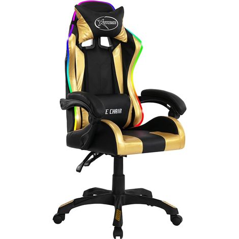 Maison Exclusive - Gaming-Stuhl mit RGB LED-Leuchten Gold und Sch (1/5)