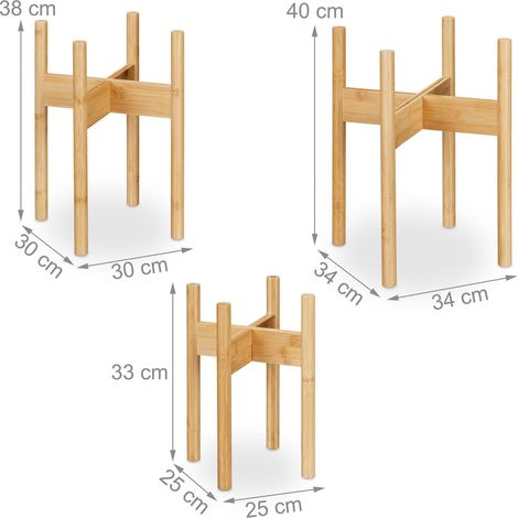 Set di 3 supporti per vasi da fiori decorativi da interno 33 x 25 x 25 cm in bambù naturale 130015144