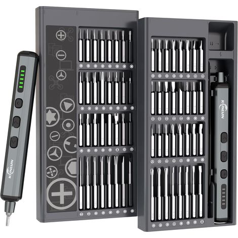 KUNLUN Mini Tournevis Electrique Sans Fil 64 en 1 Précision Tournevi avec LED Réglage Couple à 5 Vitesses 64 Embout de Tournevis pour Téléphone, Montres, Appareil Photo, PC, Electronique (1/5)