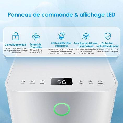 Déshumidificateur d'air 15L/Jour Anti-Humidité Réservoir 2L Minuterie 24h Silencieux pour Chambre Cave Salle de Bain 15m² (1/5)