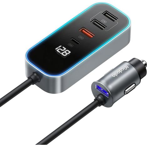 Cargador USB rápido para coche, 5 puertos, 107 W, pantalla de cargador USB para coche con cable de 1,5 m para coche de 12 V/24 V, compatible con iPhone 14, 13 Pro Max, Samsung S21, Galaxy, Huawei (1/5)