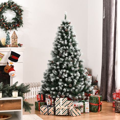 Árbol de Navidad Artificial 150 cm con Nieve con 676 Ramas 41 Piñas Decoración Navideña para Interiores Verde (1/5)