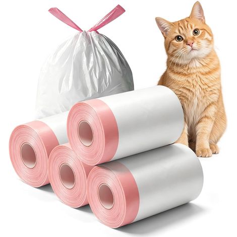 Cat Litter Bags - 80 Pack - 69 x 40 cm - Trash Bags with Drawstrings - Durable and Tear-proof - Self Cleaning Litter Bags for Pet Cat Dog (1/5)