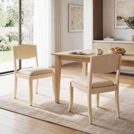 Wahson Lot de 2 Chaise de Salle à Manger en Lin, Chaises de Cuisine avec Structure en Bois, Chaise Bois à Manger sans Accoudoirs, Blanc Crème (1/5)