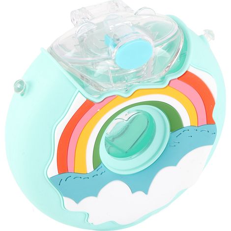 Niedliche und farbenfrohe, donut-förmige Wasserflasche aus hitzebeständigem Polycarbonat, tragbar, für Kleinkinder, mit Handschlaufe, Regenbogenblau, 380 ml (1/5)